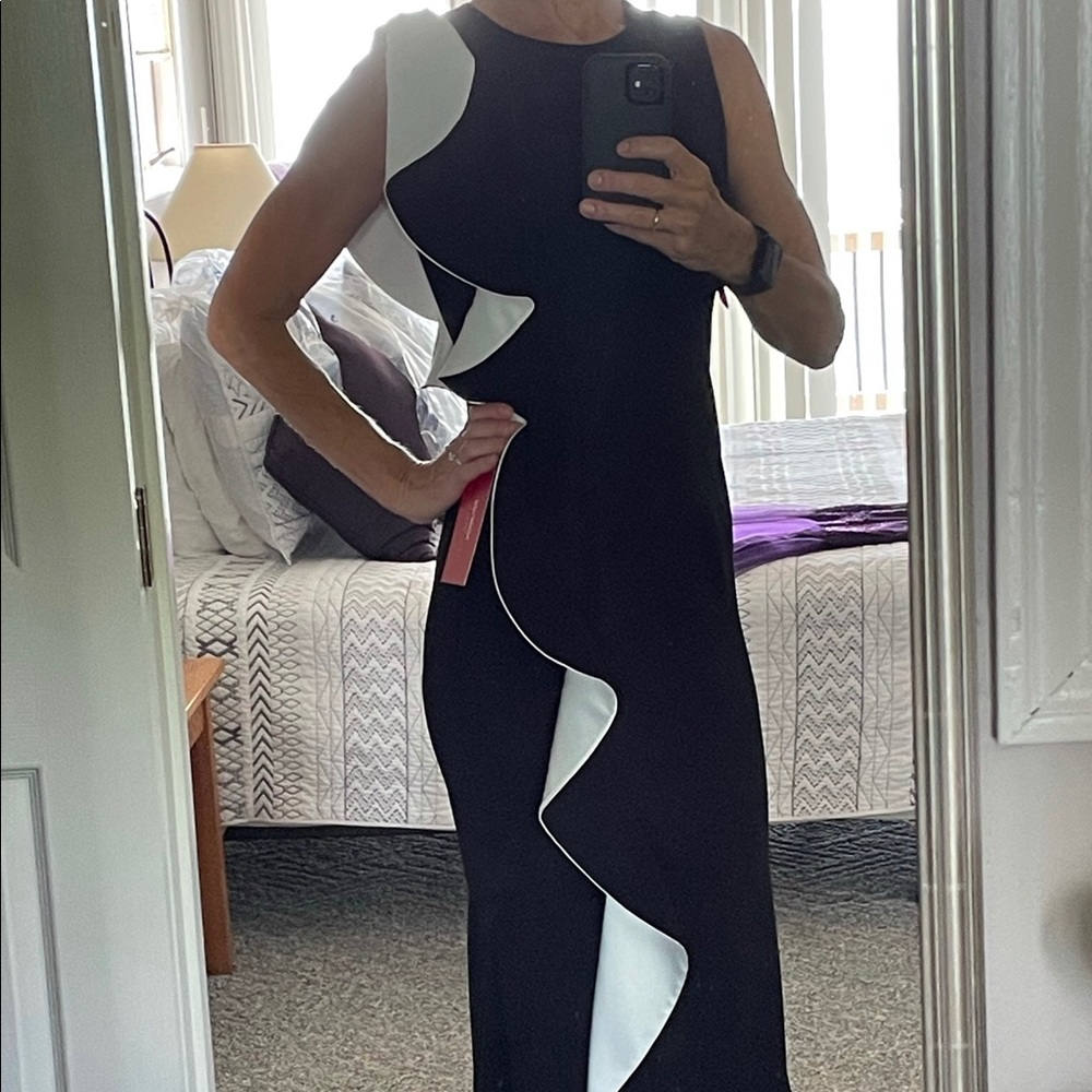 Carmen Marc Valvo Black and White Ruffle Gown